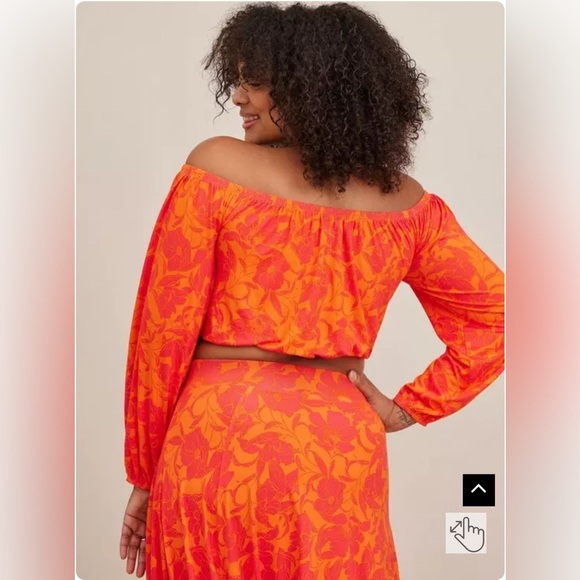 Torrid Super Soft Off Shoulder Long Sleeve Crop Top Floral Orange Plus Size 2 2X - Picture 3 of 13